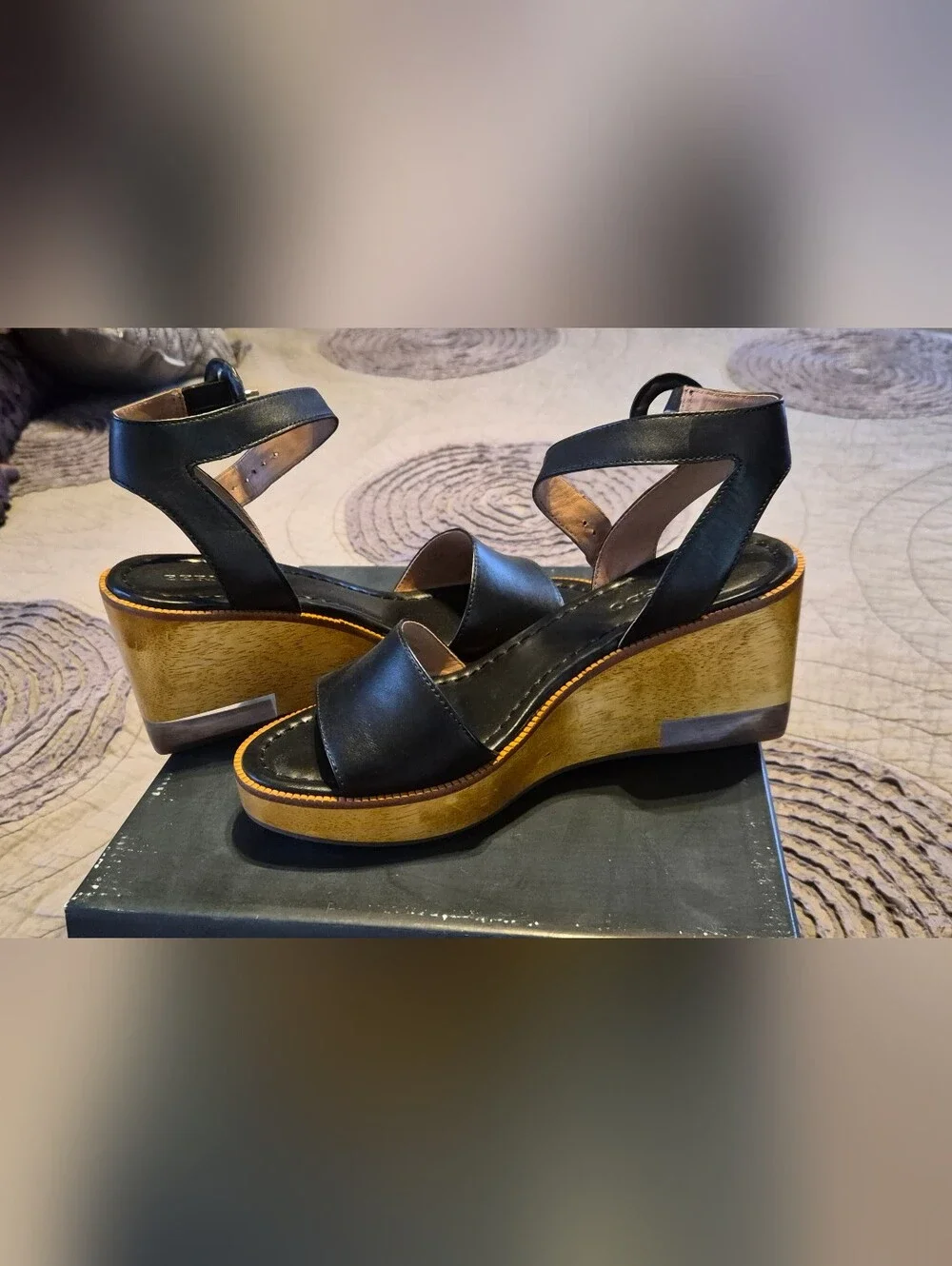 2 Pairs Black & Beige Platform Ankle-Strap Sandals, Wood Platform by Bernardo